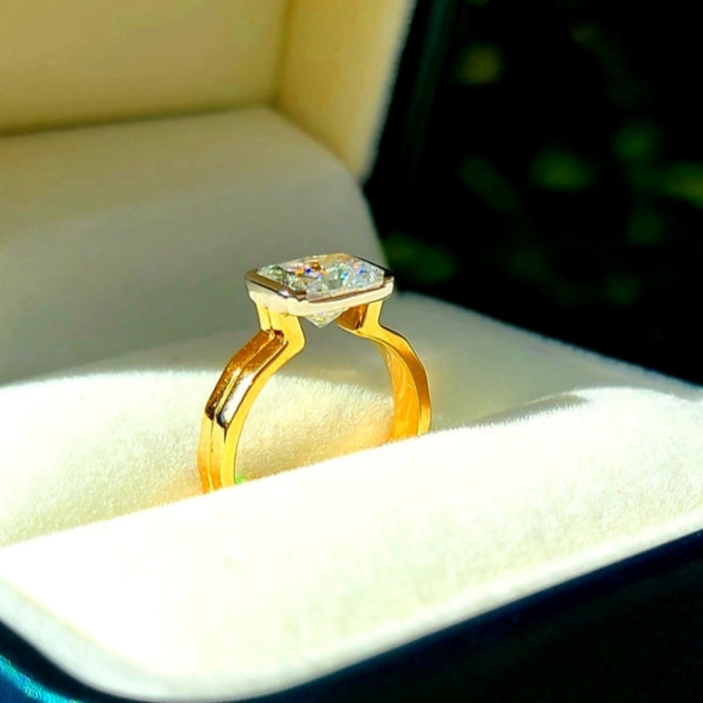 Solid 14k white and yellow gold 2ct radiant moissanite ring (2-tone)